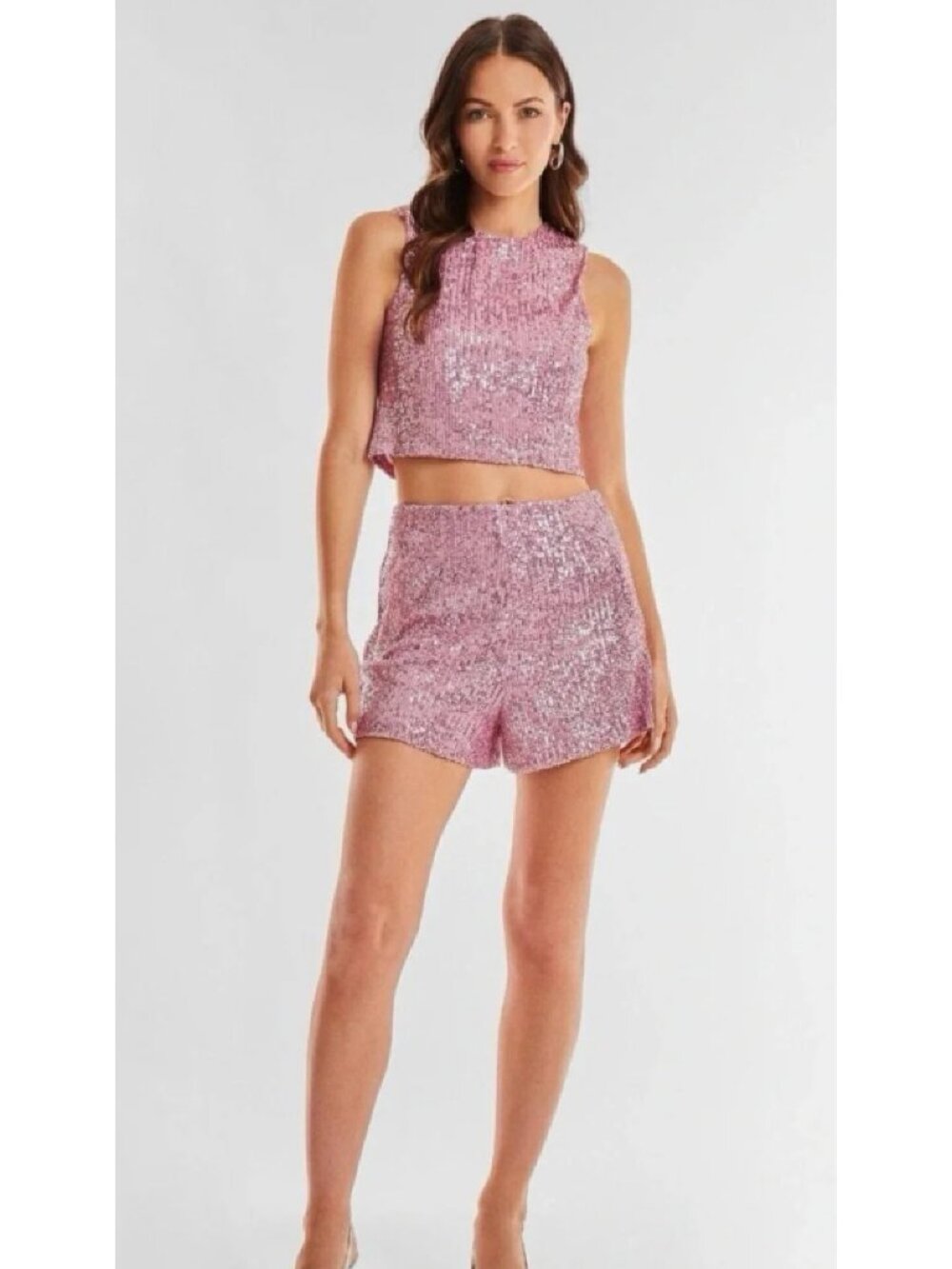 The Noli Shop Pink Sequin Glitter Stretchy Shorts NWT